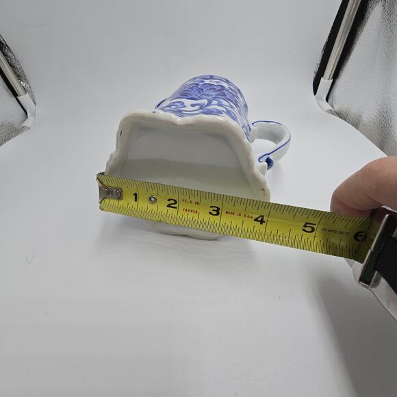 Vtg Blue White Porcelain Pitcher Vase Andrea By Sadek? Floral Chinoiserie 4.5"H - Picture 7 of 8